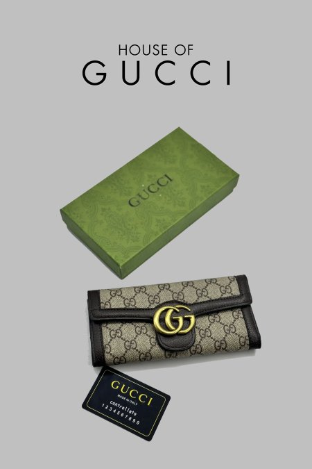 جزدان - Gucci / شامل علبة  - جوتشي شعار صغير اطار بني محروق <br> <span class='text-color-warm'>نفدت الكمية</span>